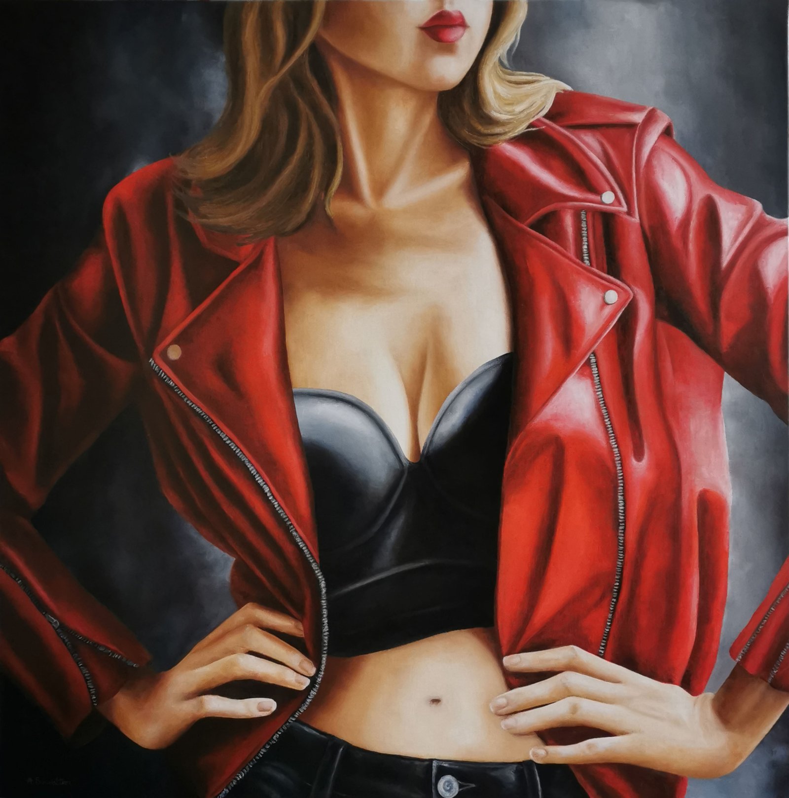 La Femme En Rouge, huile sur toile, par Annick Bouvattier