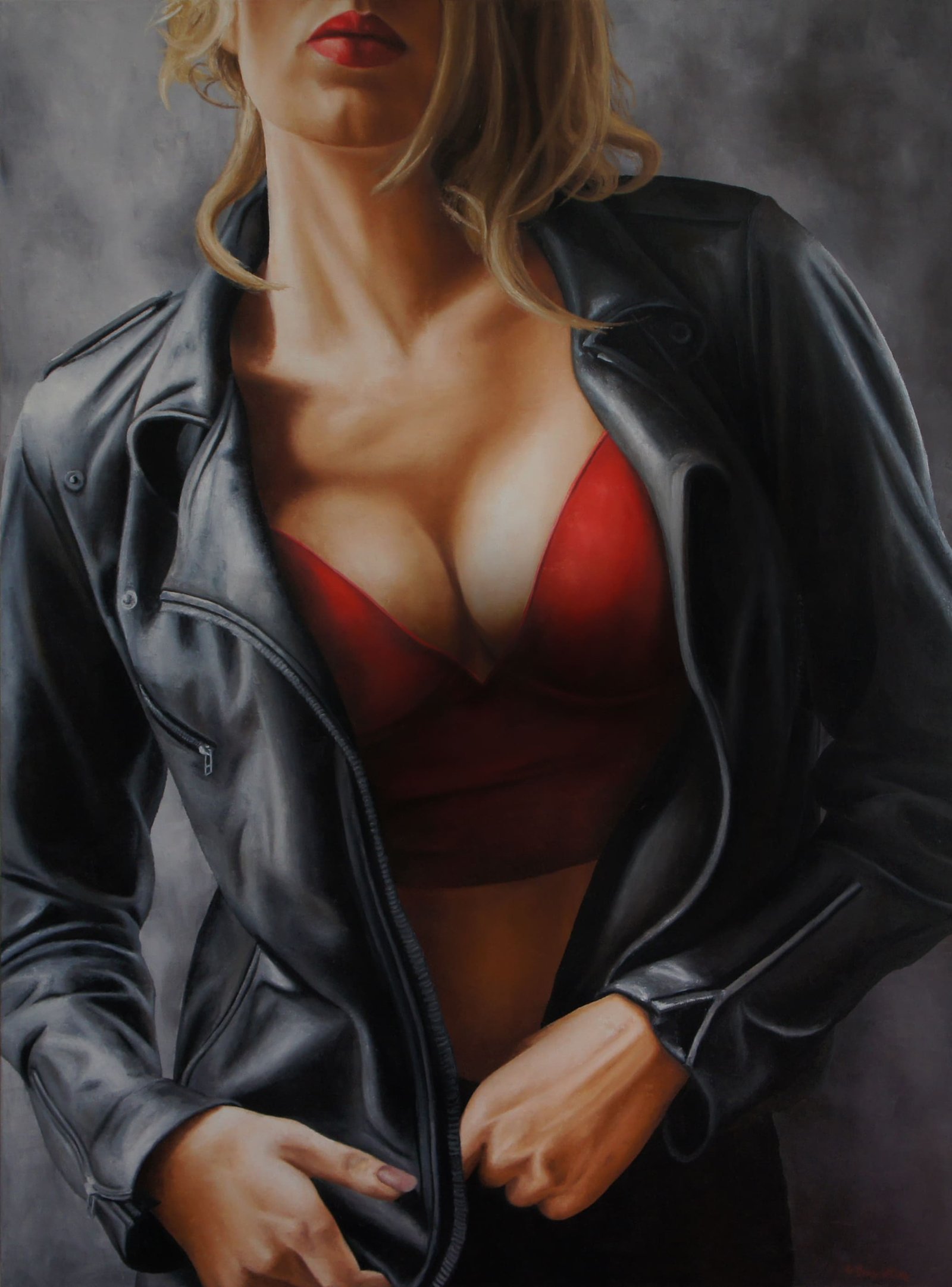 Cuir, huile sur toile, par Annick Bouvattier
