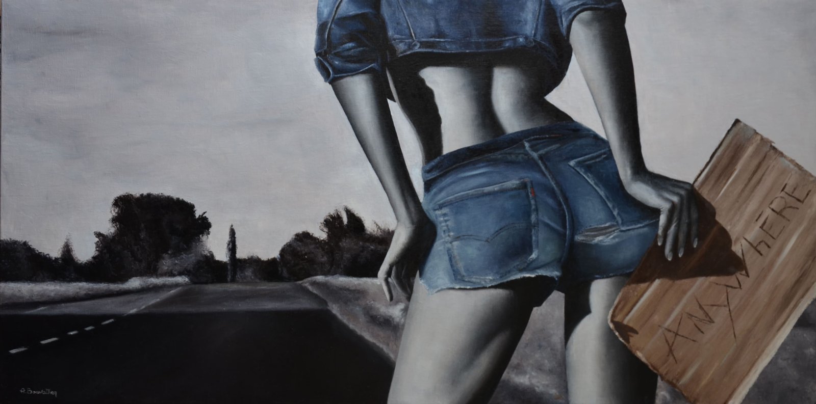 Route 66, huile sur toile, par Annick Bouvattier